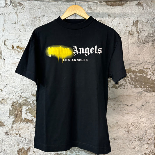 Palm Angels Yellow Spray LA T-shirt Black Sz XXS