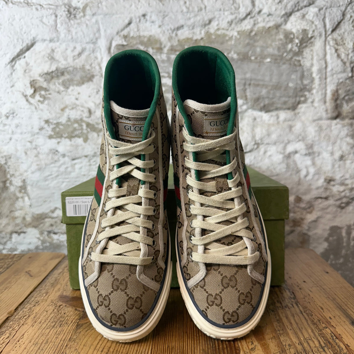 Gucci High Tennis 1977 Beige GG Monogram Sneaker Sz 6.5