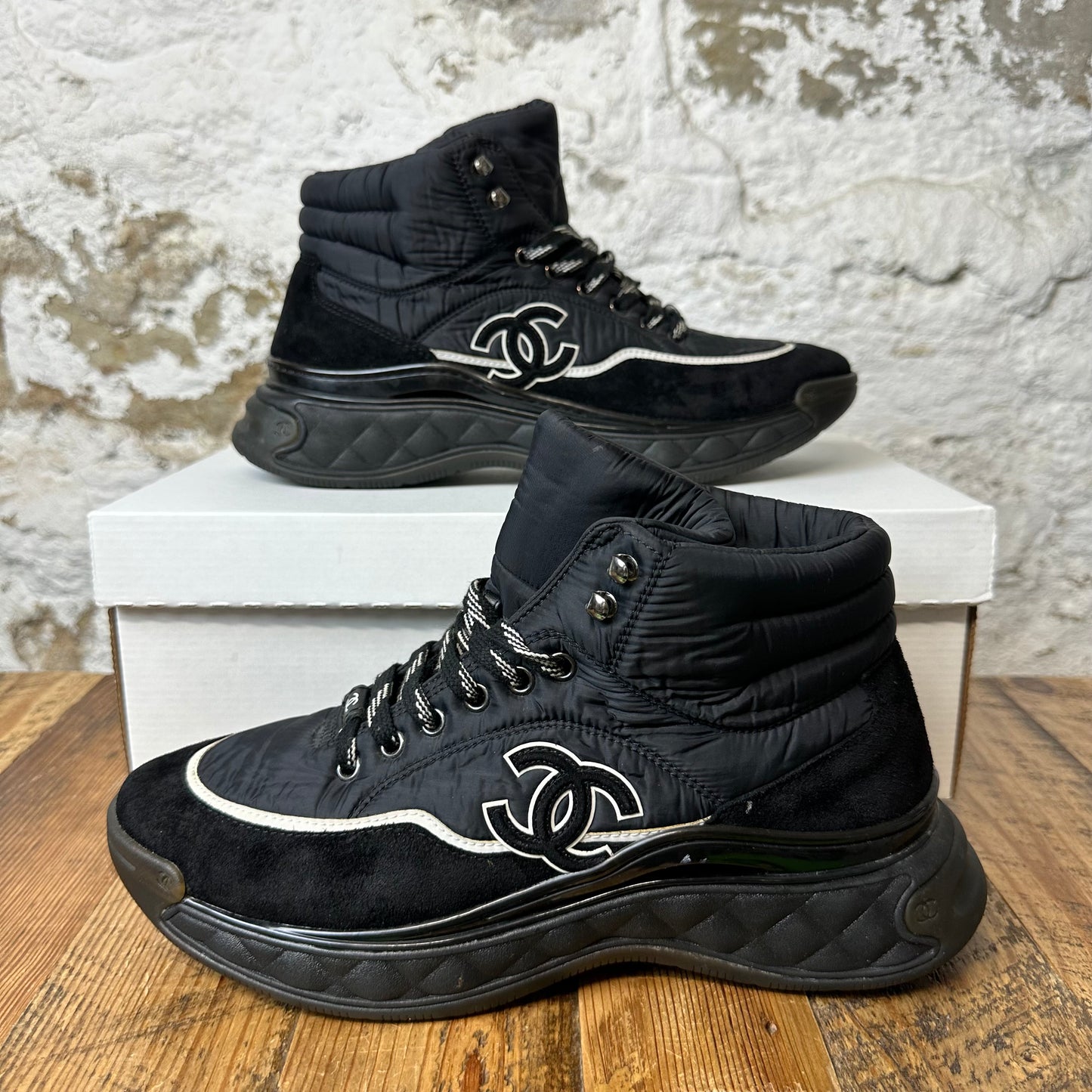 Chanel Black Nylon Suede Snow Boot Sz 8 (41) No Box