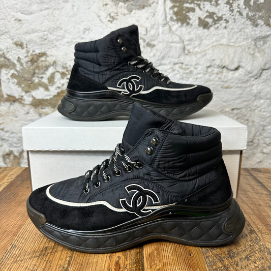 Chanel Black Nylon Suede Snow Boot Sz 8 (41) No Box
