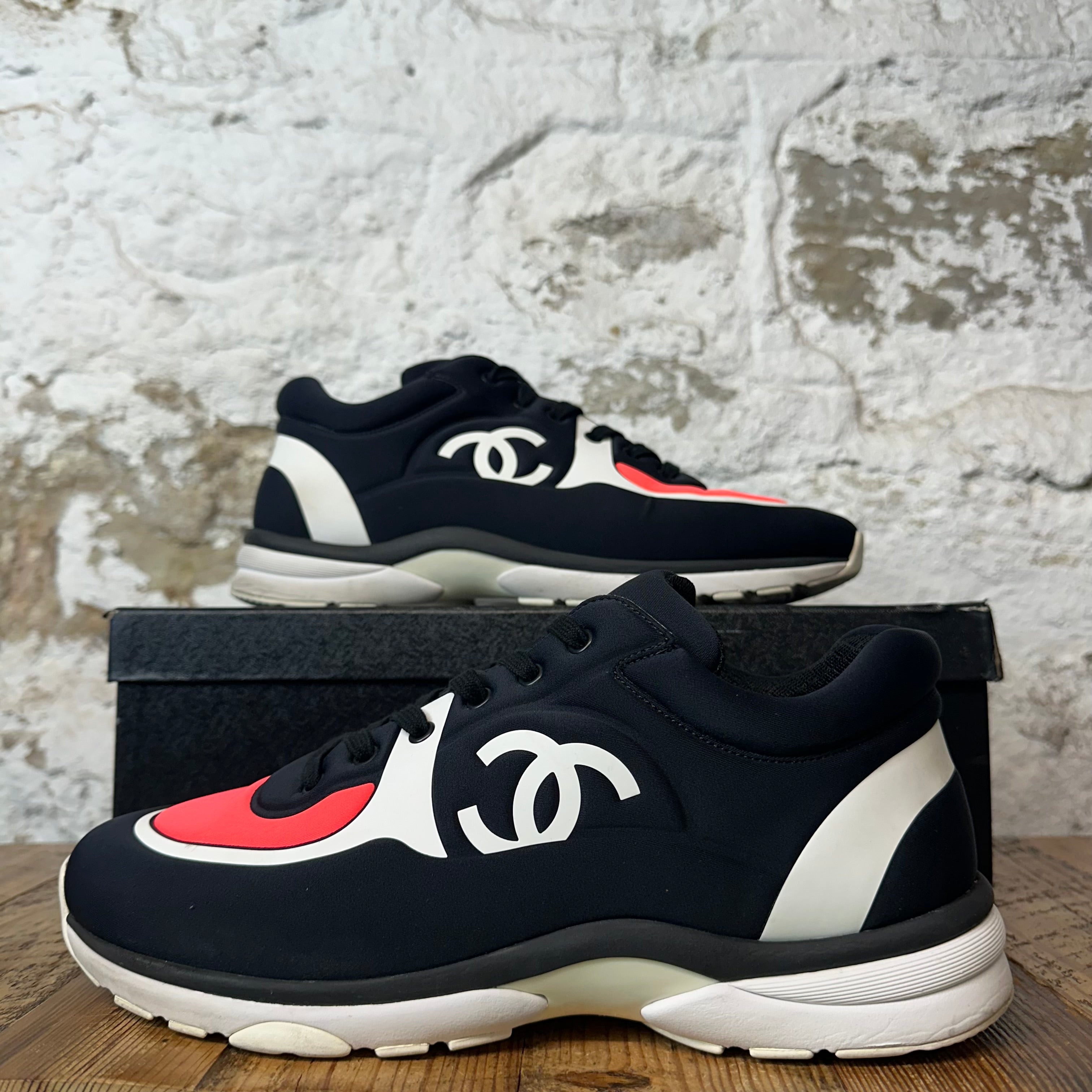 Chanel White CC Black Pink Nylon Sneaker Sz 12 (45)