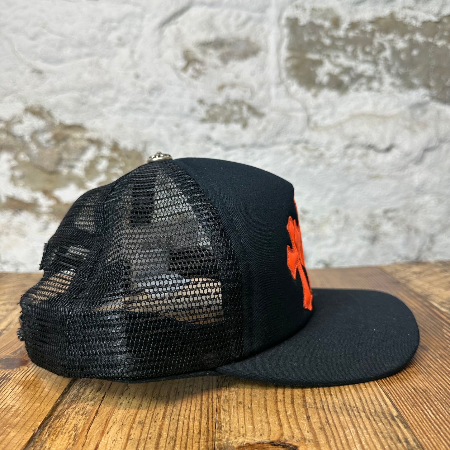 Chrome Hearts St. Barths Orange Cemetery Black Trucker Hat DS