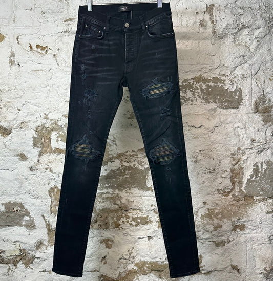 Amiri MX1 Camo Patch Black Denim Jeans Sz 29