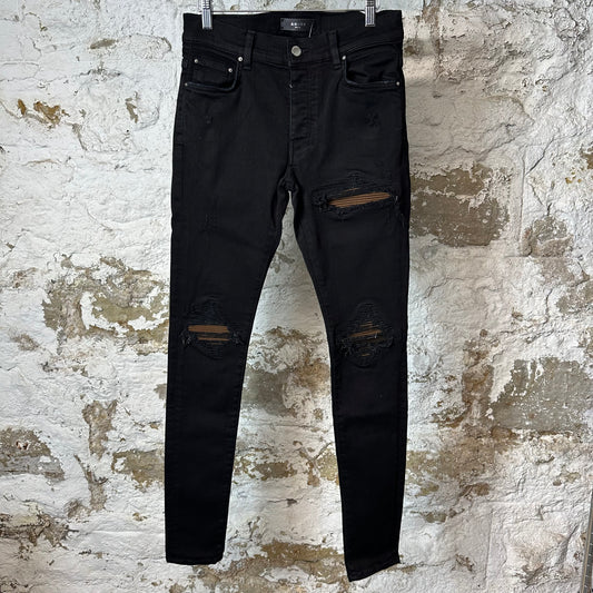 Amiri MX1 Brown Suede Black Denim Jeans Sz 29