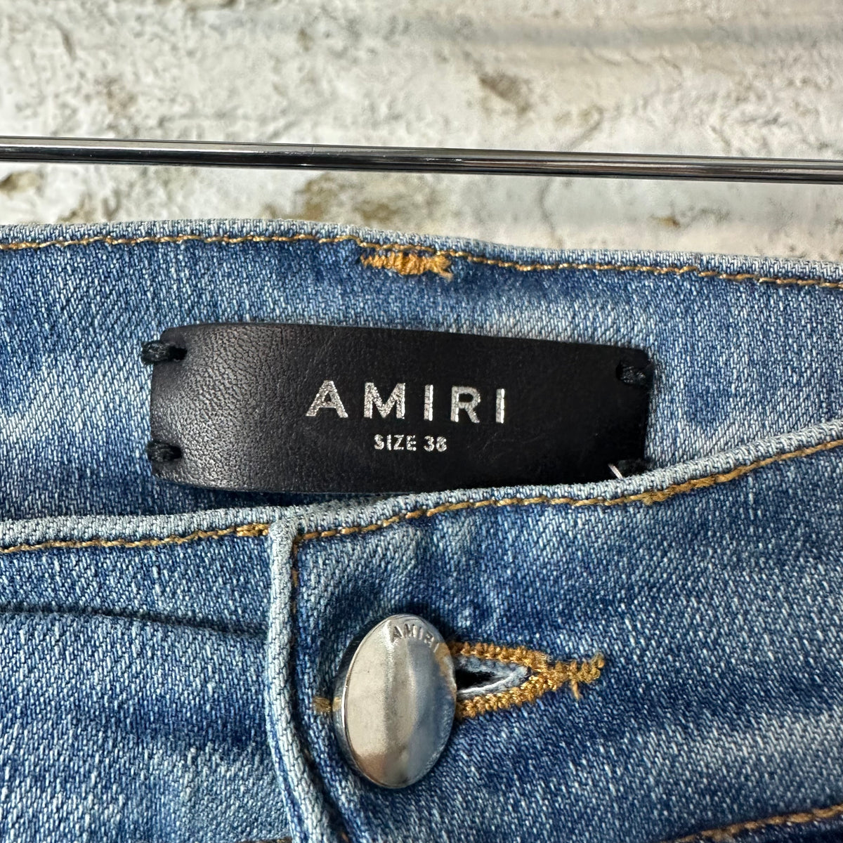 Amiri White Velour Stripe Blue Denim Jeans Sz 38