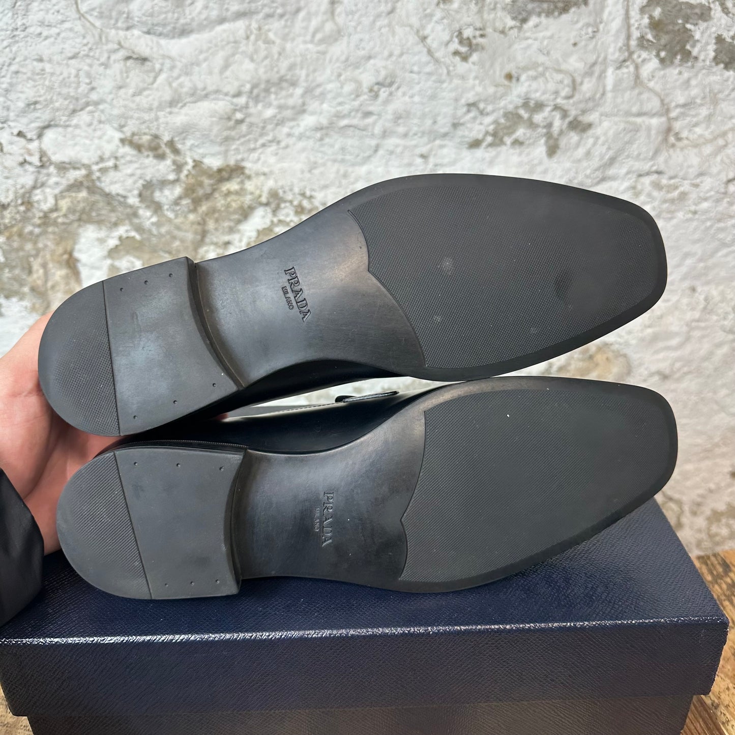 Prada Black Lether Slip On Loafers Sz 8.5