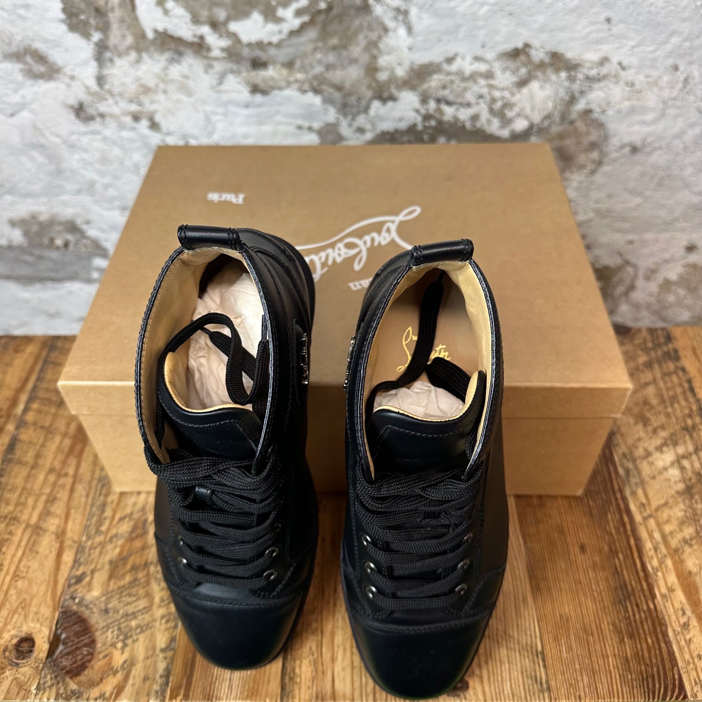 Christian Louboutin High Triple Black Leather Sneaker Sz 7 (40)