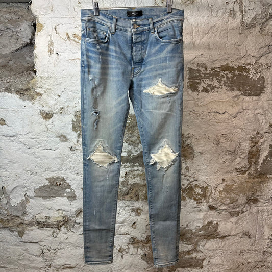 Amiri MX1 Cream Suede Blue Denim Jeans Sz 31