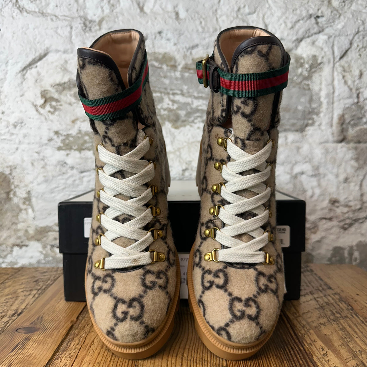 Gucci Trip Wool GG Monogram Combat Boot Sz 8 (41)