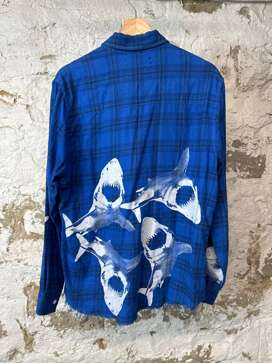 Amiri Shark Button Up Shirt Blue Sz M