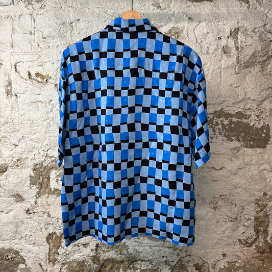 Marni Blue Black Checkered Button Up Shirt Sz S