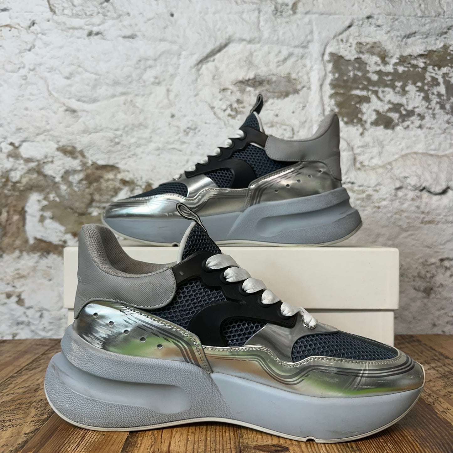 Alexander Mcqueen Black Silver Nappa Joy Sneaker Sz 9.5 (42.5)