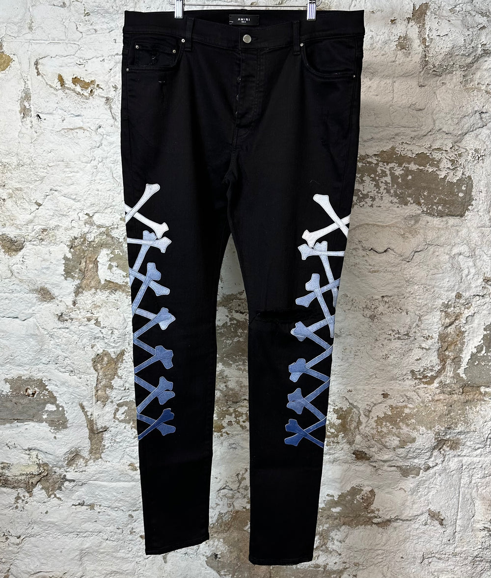 Amiri Blue Gradient Bones Black Denim Jeans Sz 38