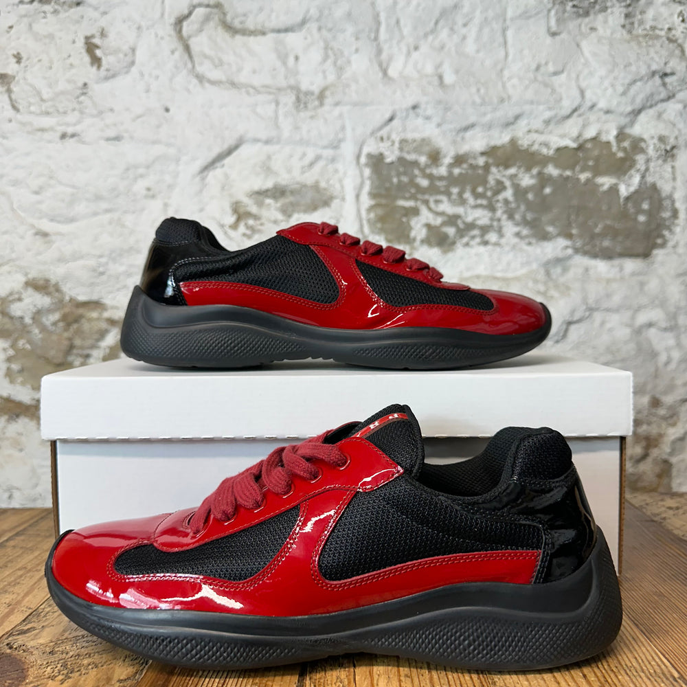 Prada Americas Cup Red Patent Black Sneaker Sz 7.5