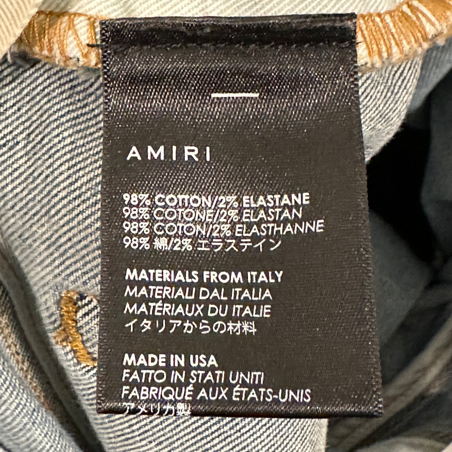 Amiri MX1 Brown Acid Patch Blue Denim Jeans Sz 33