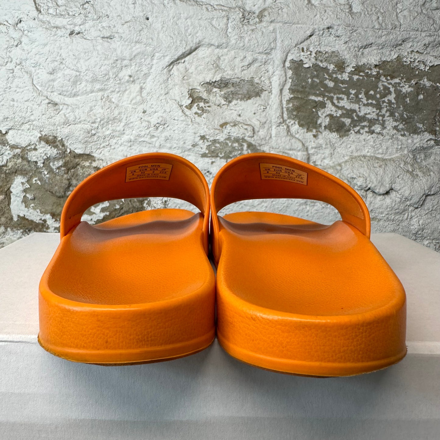 Balenciaga Black Spellout Orange Pool Slides Sz 9