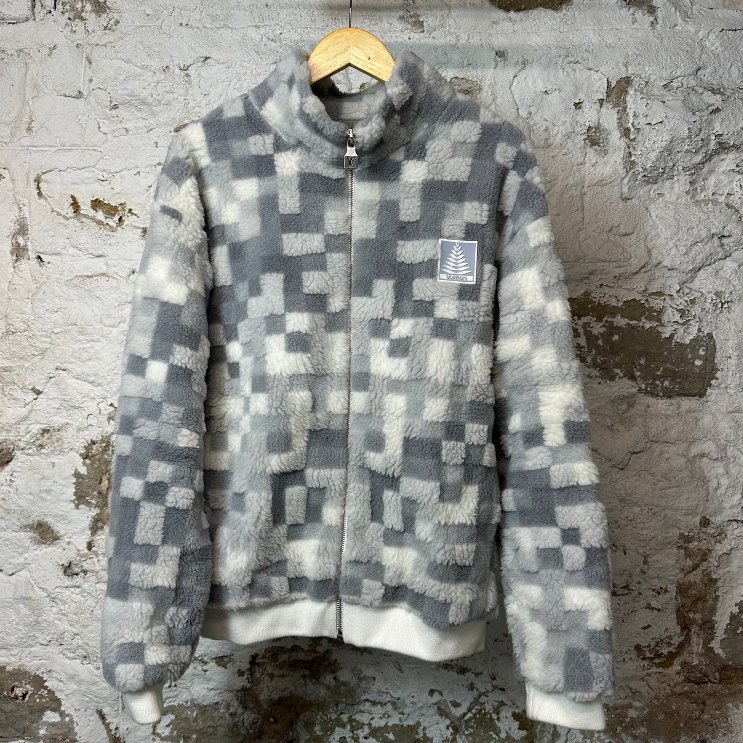 Louis Vuitton Gray White Damoflauge Fleece Jacket Sz XXL