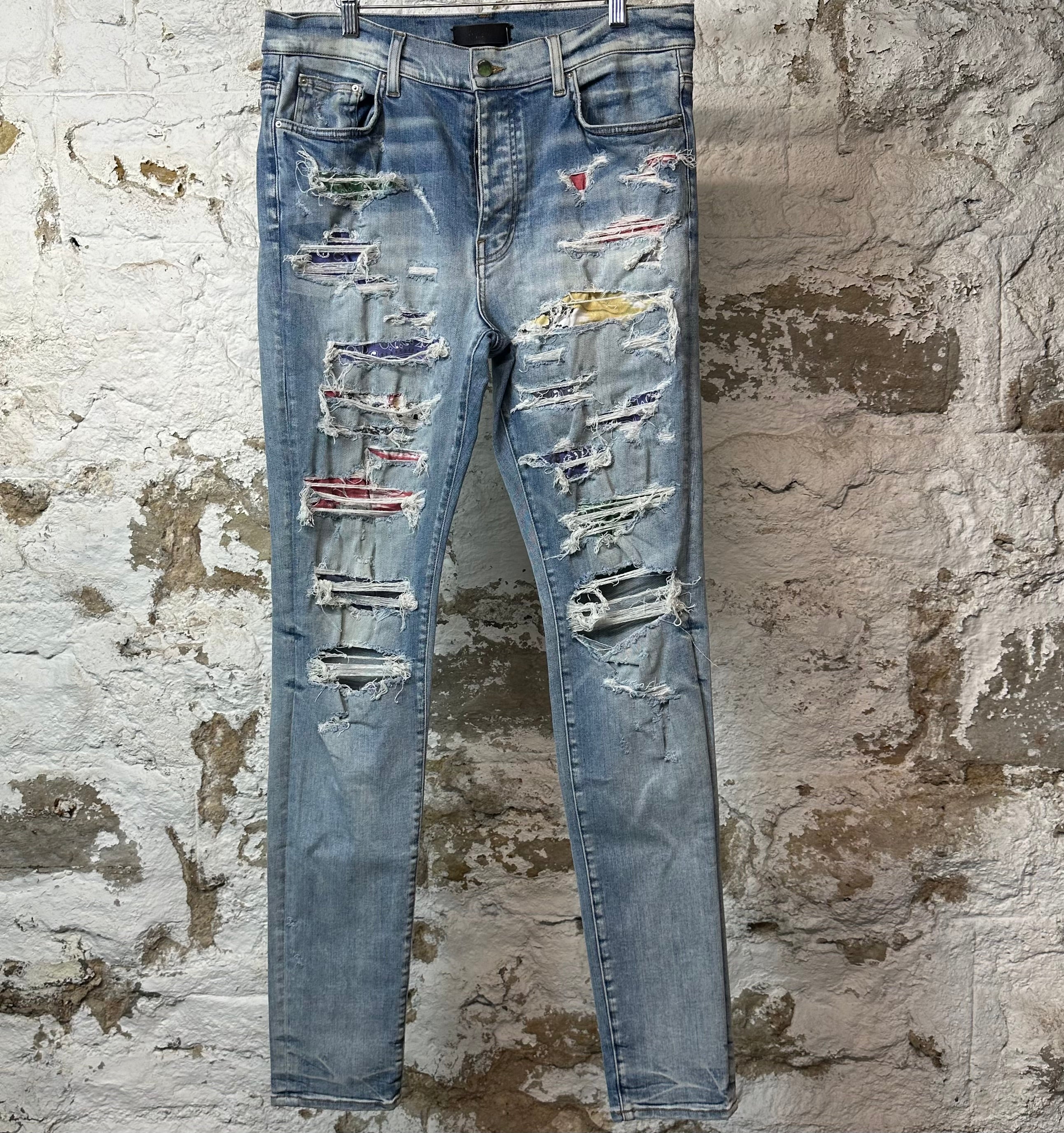 Amiri Multicolor Paisley Blue Denim Jeans Sz 36