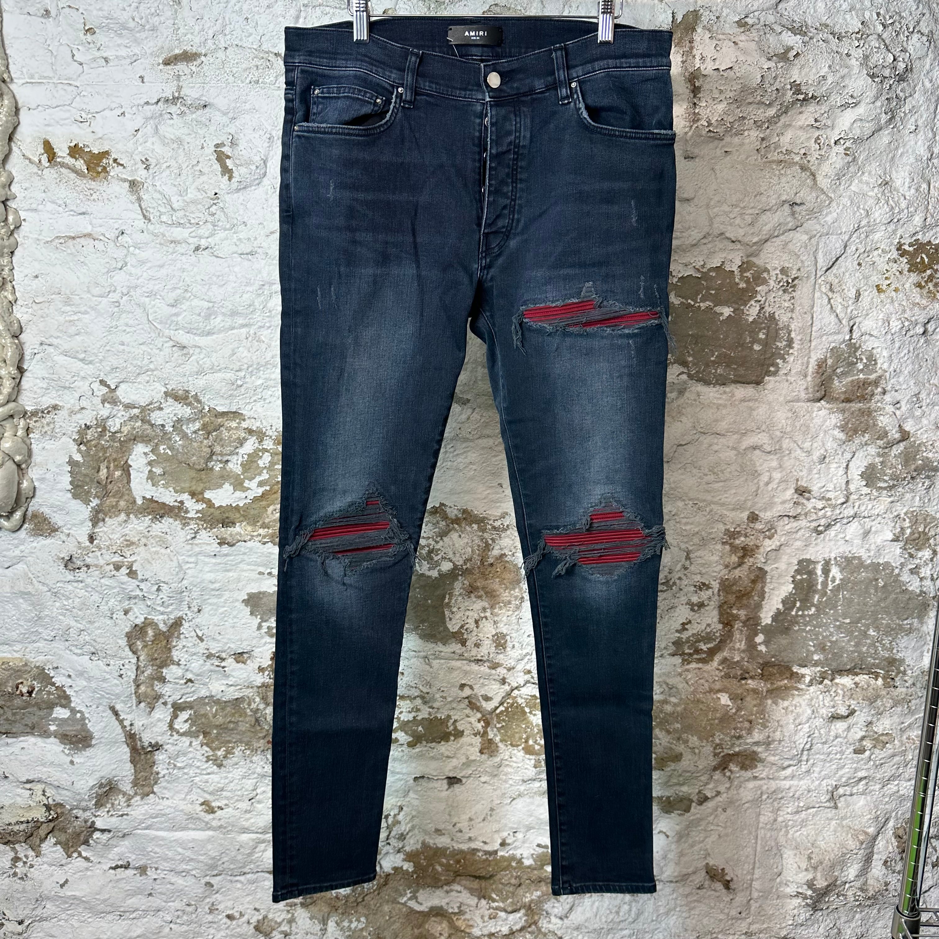 Amiri MX1 Red Suede Faded Black Denim Jeans Sz 34
