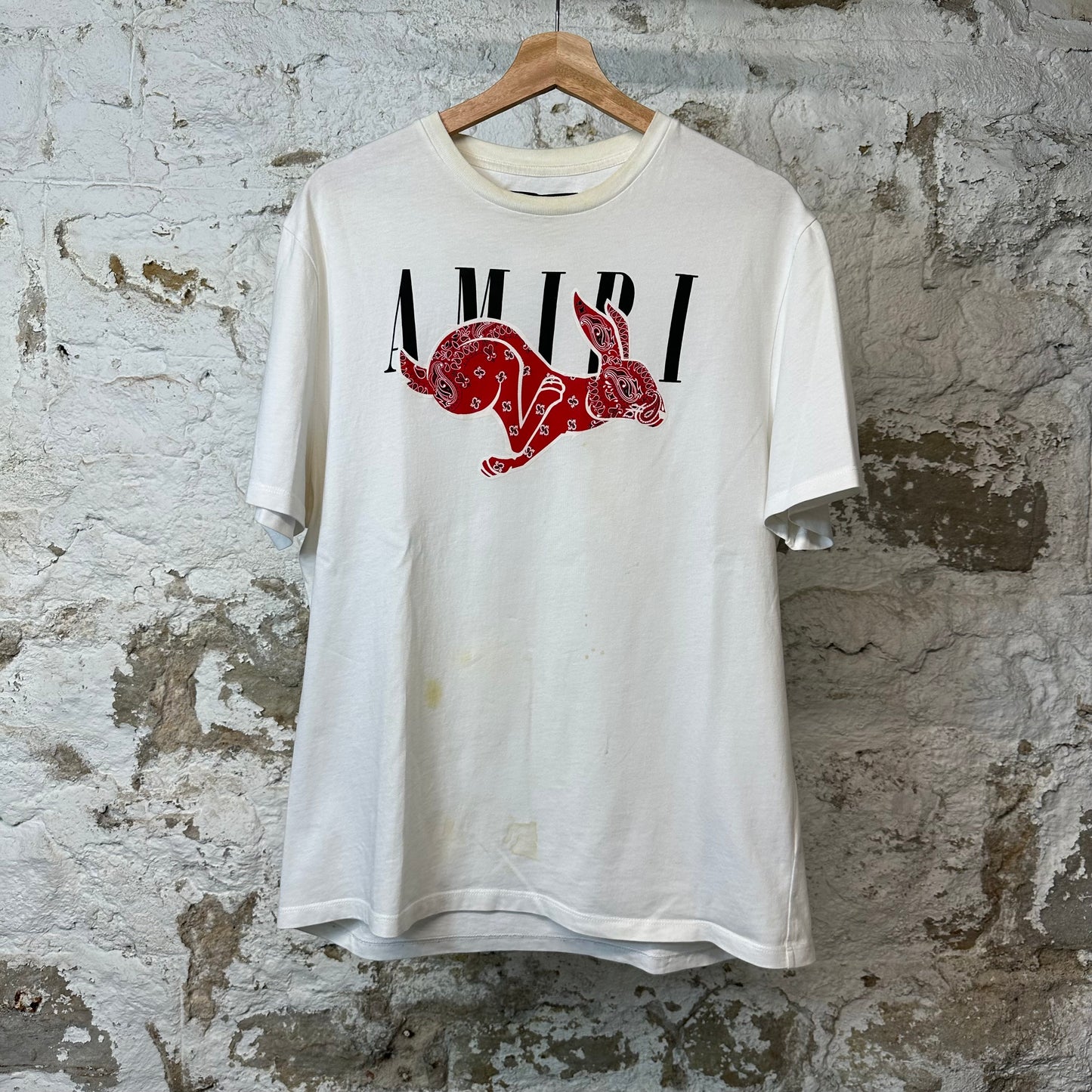 Amiri Red Paisley Rabbit T-shirt White Sz L (Stained)