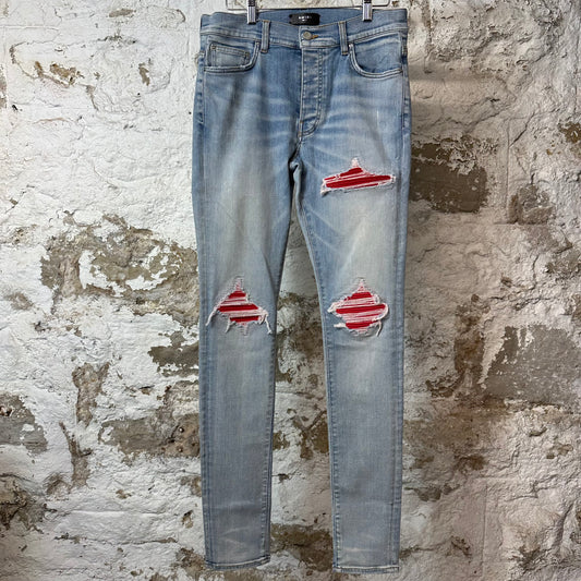Amiri MX1 Red Suede Light Blue Denim Jeans Sz 31