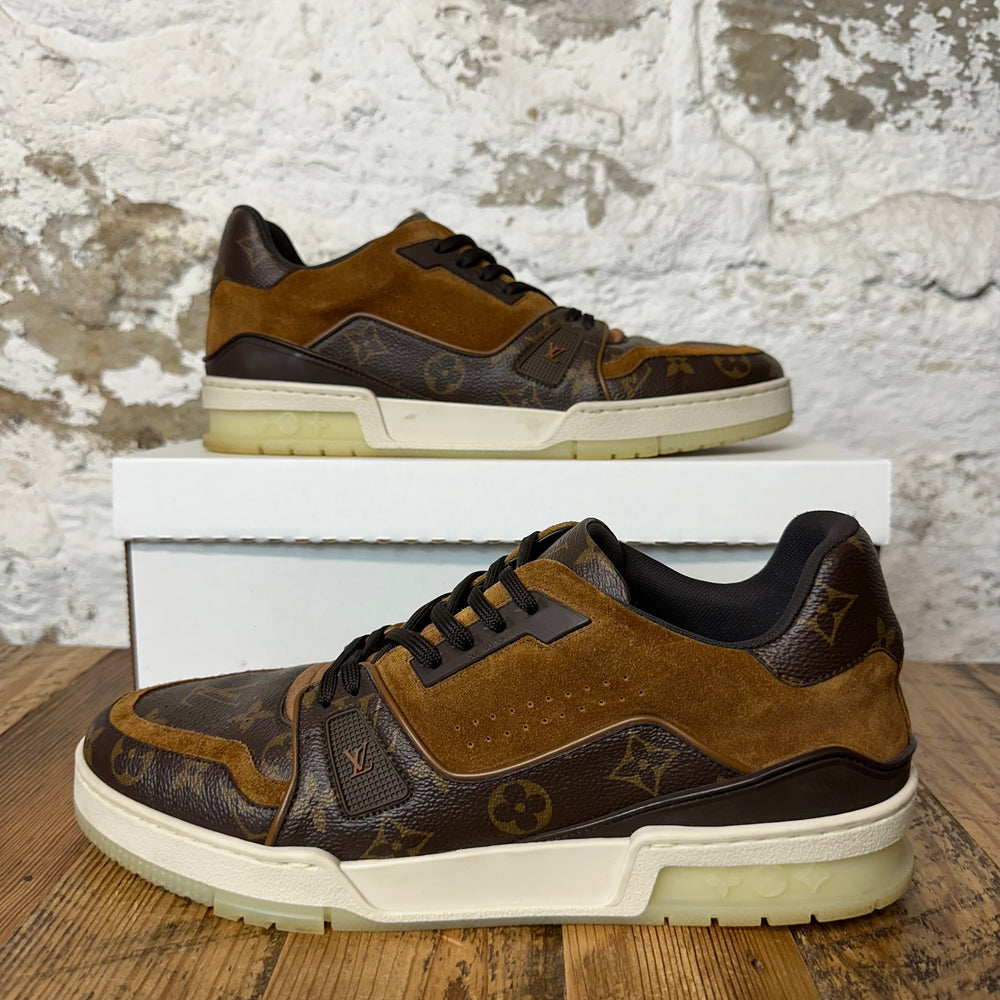 Louis Vuitton Brown Suede Monogram Trainer Sneaker Sz 9.5 (8LV) No Box