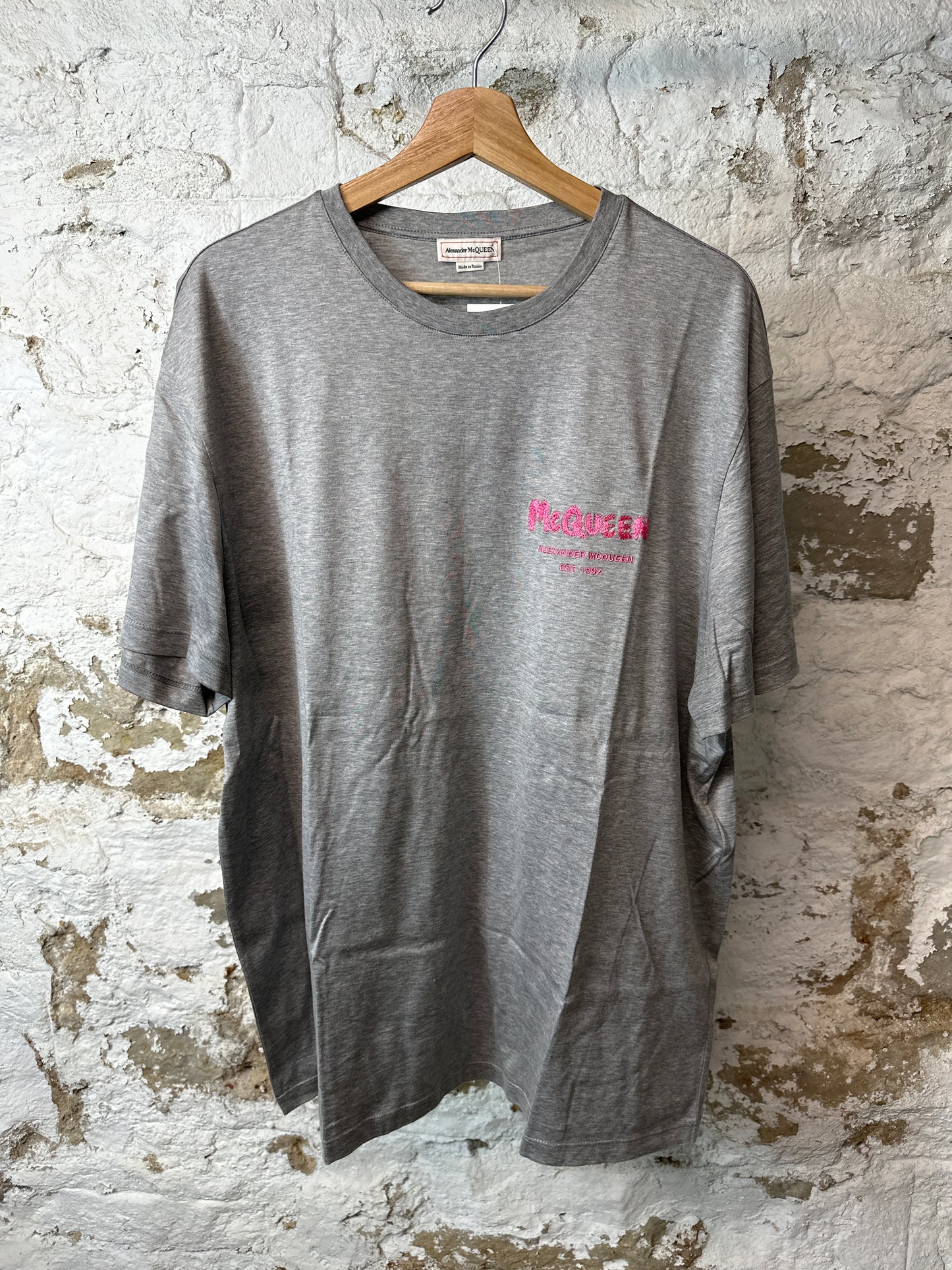Alexander Mcqueen Pink Spell T-shirt Gray Sz L