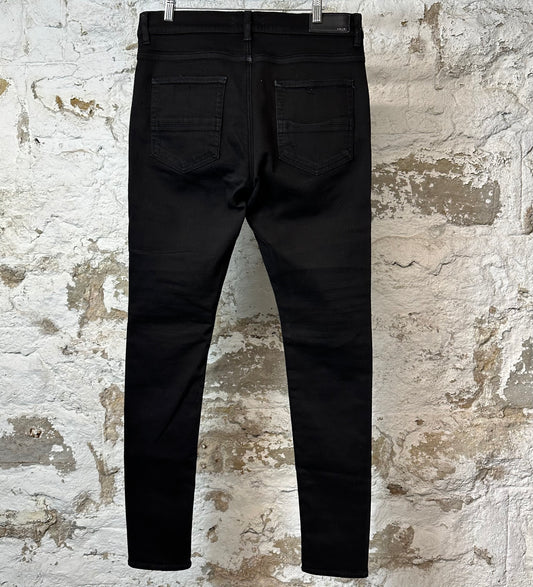 Amiri MX1 Black Leather Black Denim Jeans Sz 33