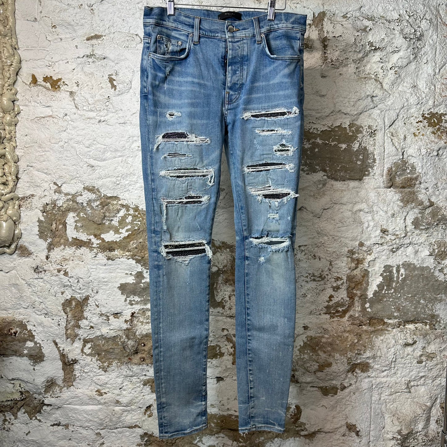 Amiri MX1 Multicolor Paisley Thrasher Blue Denim Jeans Sz 33