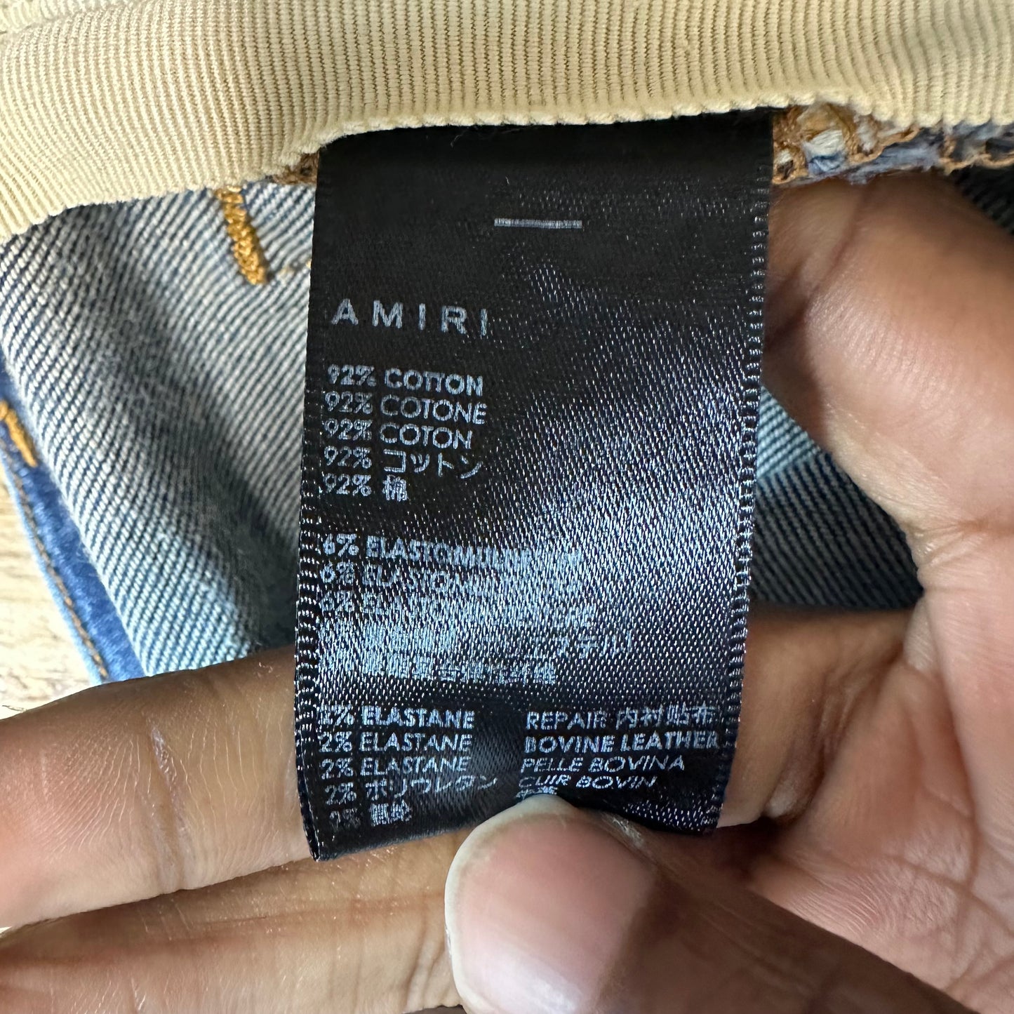 Amiri MX1 Black Leather Dark Blue Denim Jeans Sz 28
