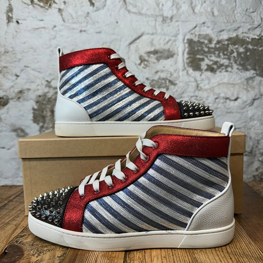 Christian Louboutin High Blue Silver Red Spike Sneaker Sz 10 (43)
