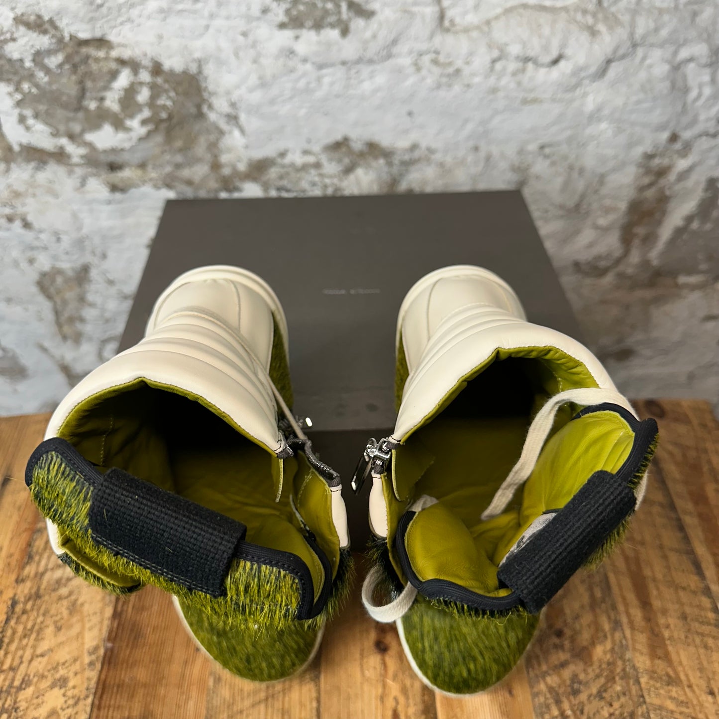 Rick Owens High Geobasket Pony Hair Acid Melange Milk Sneaker Sz 12 (45)