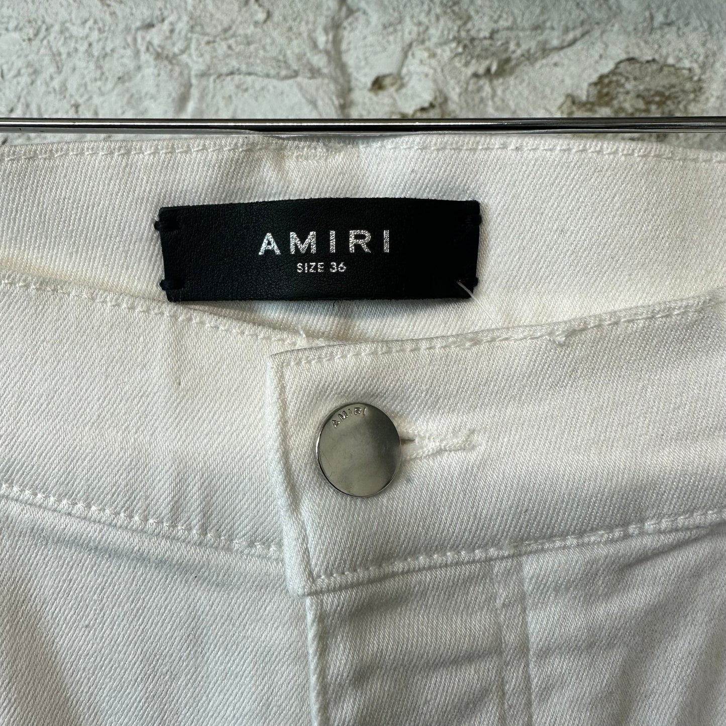 Amiri MX1 White Leather White Denim Jeans Sz 36