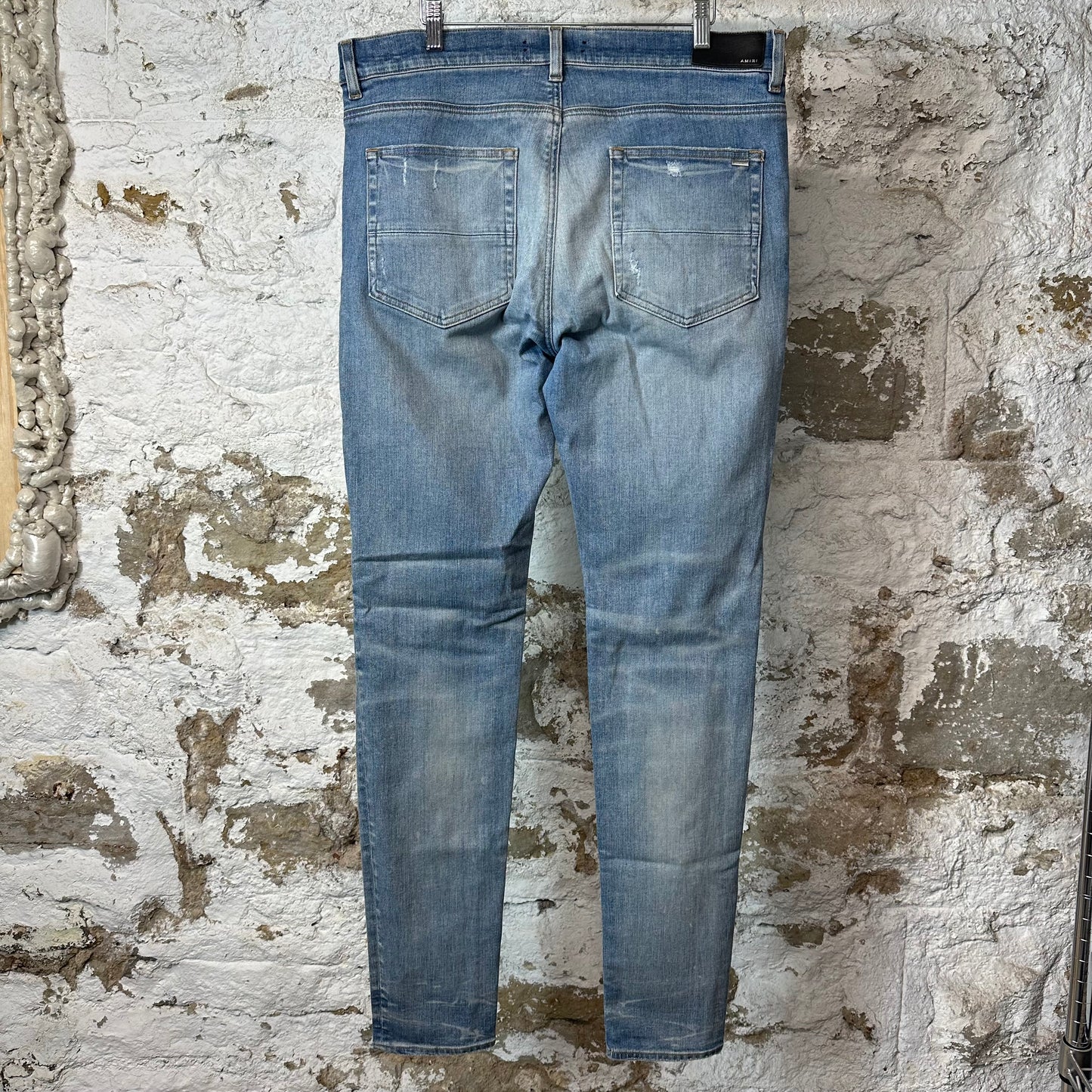 Amiri MX1 Black Leather Blue Denim Jeans Sz 36