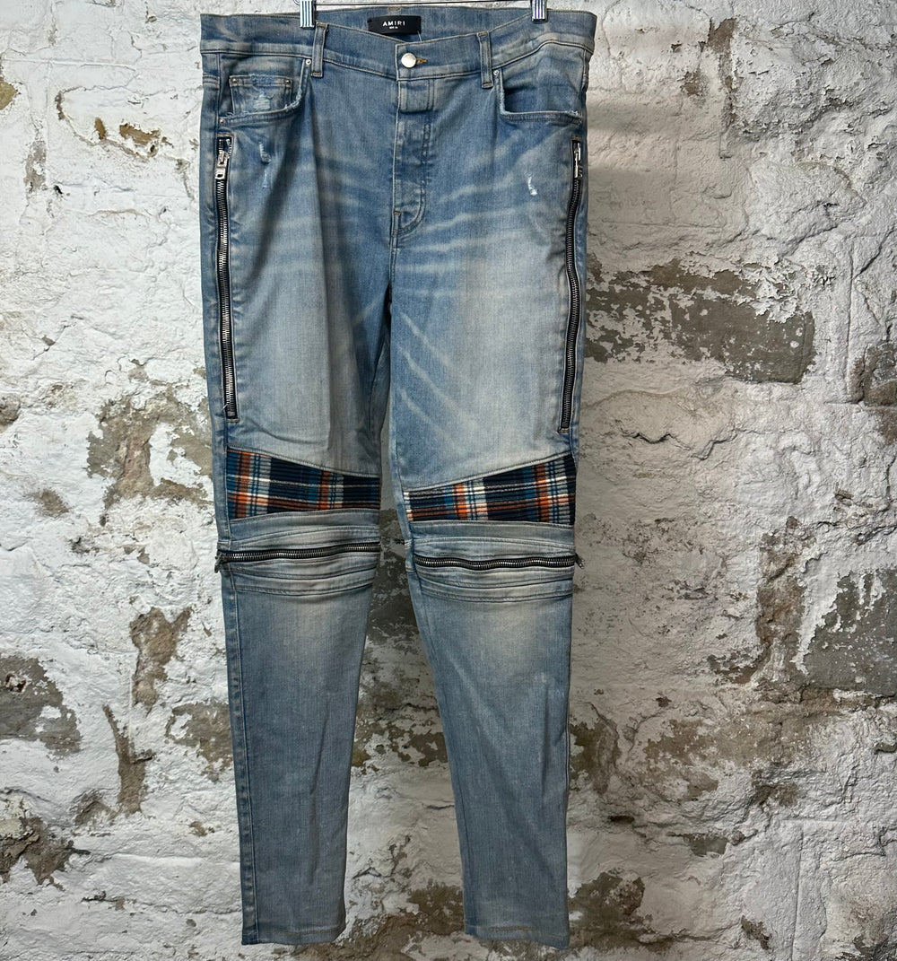 Amiri MX2 Multicolor Flannel Blue Denim Jeans Sz 38