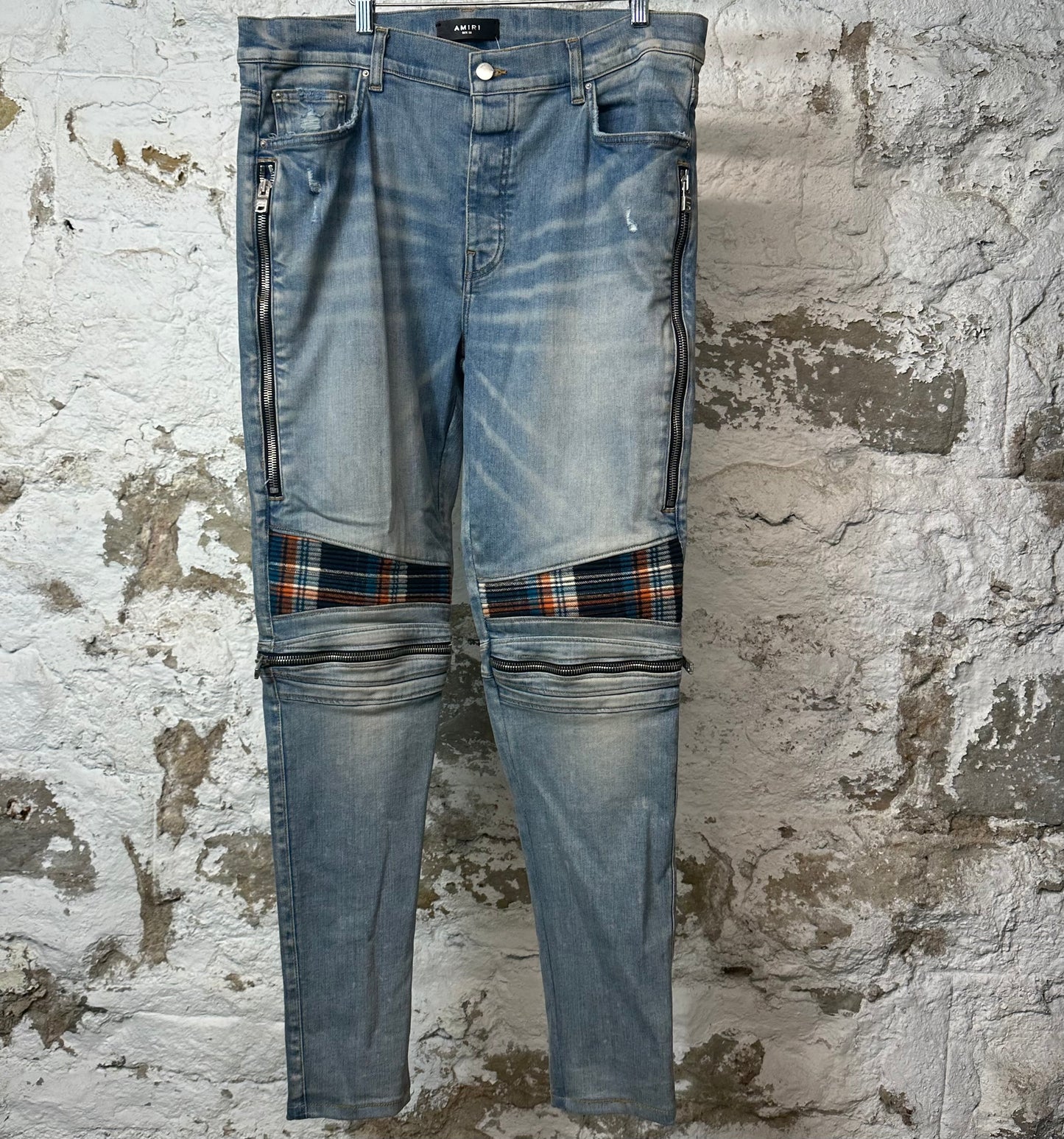 Amiri MX2 Multicolor Flannel Blue Denim Jeans Sz 38