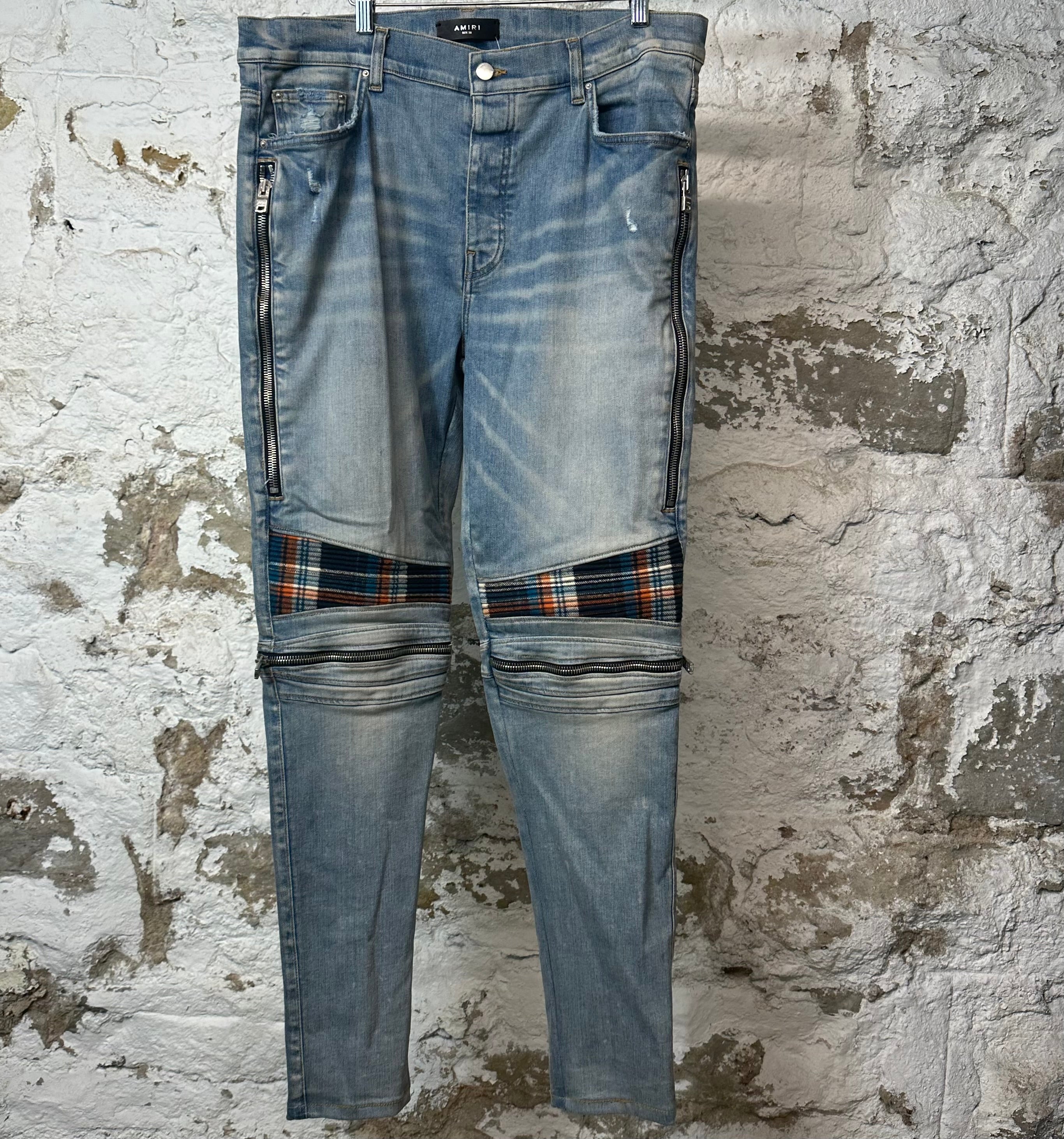 Amiri MX2 Multicolor Flannel Blue Denim Jeans Sz 38