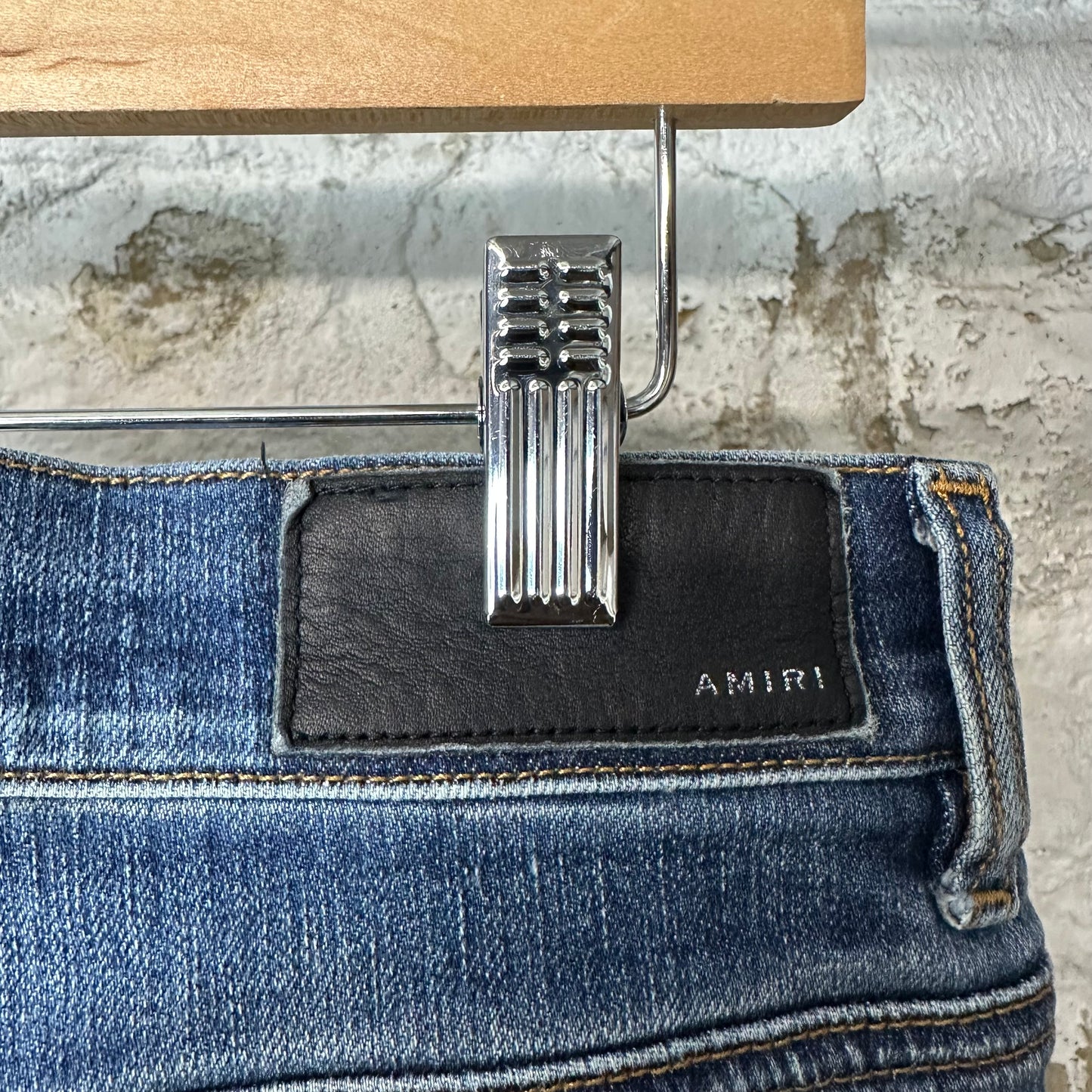 Amiri MX1 Orange Suede Dark Blue Denim Jeans Sz 33