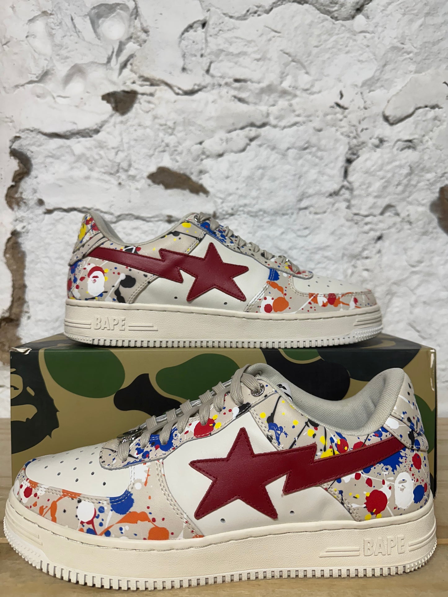 Bape Bapesta Paint Splatter Beige Sz 10