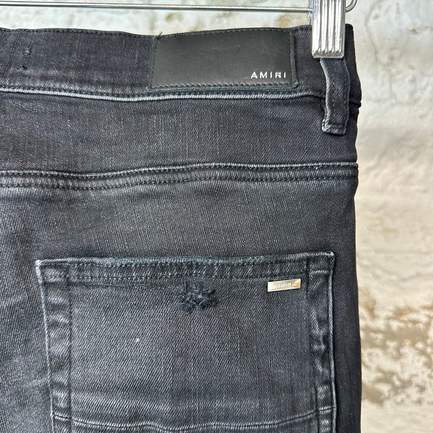 Amiri Blue Cobra Distressed Black Denim Jeans Sz 32