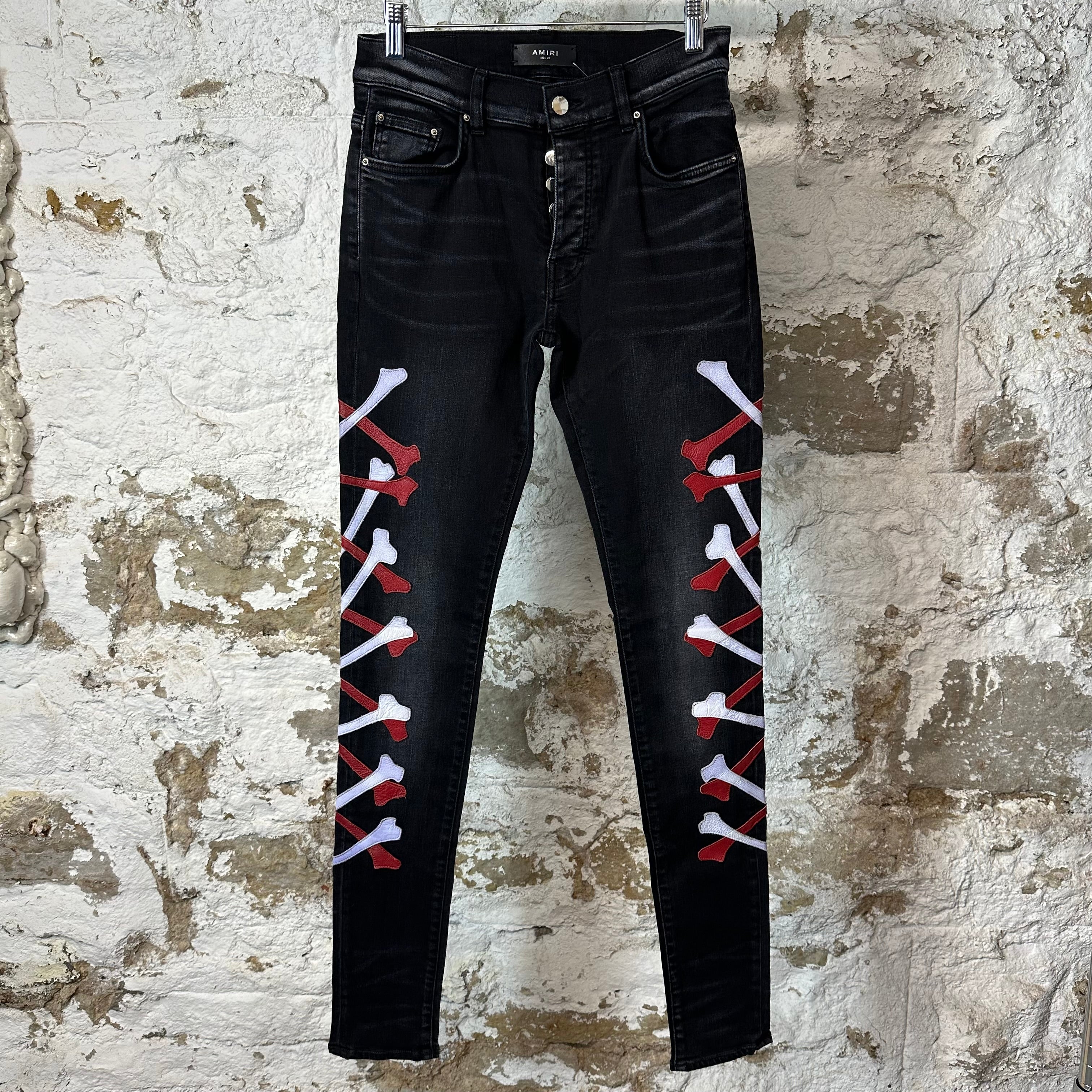 Amiri Red White Bones Black Denim Jeans Sz 29