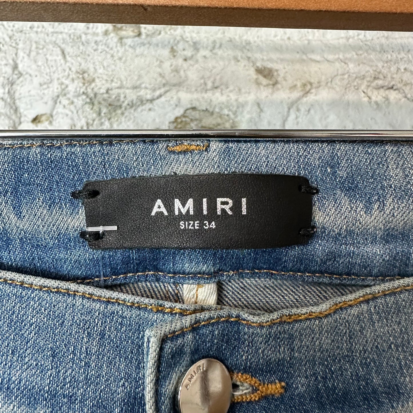 Amiri MX1 Cracked Orange Blue Denim Jeans Sz 34