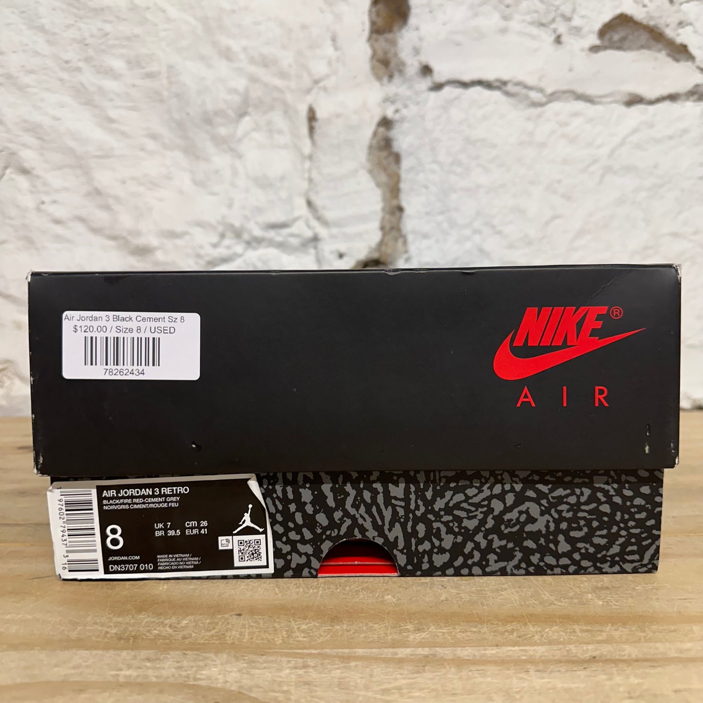 Air Jordan 3 Black Cement Sz 8