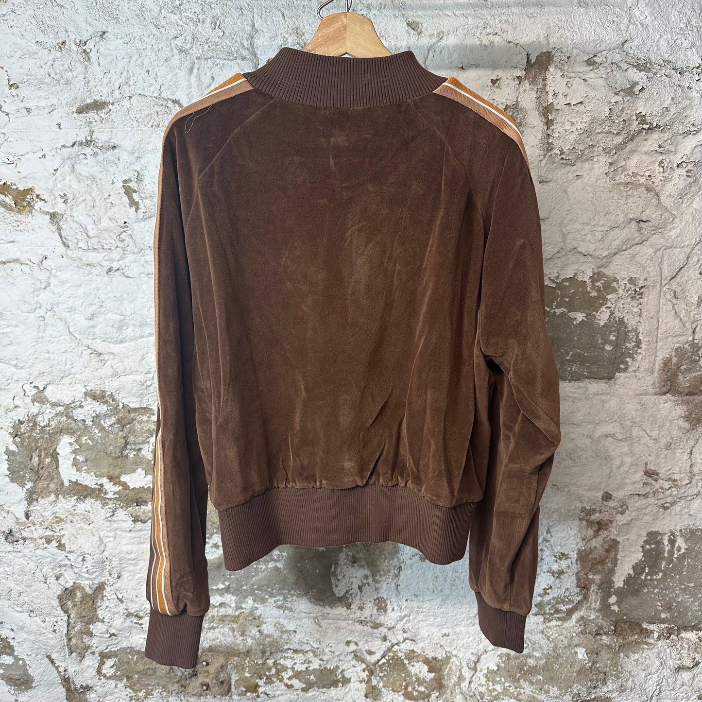 Amiri Vertical Spellout Brown Velour Track Jacket Sz S