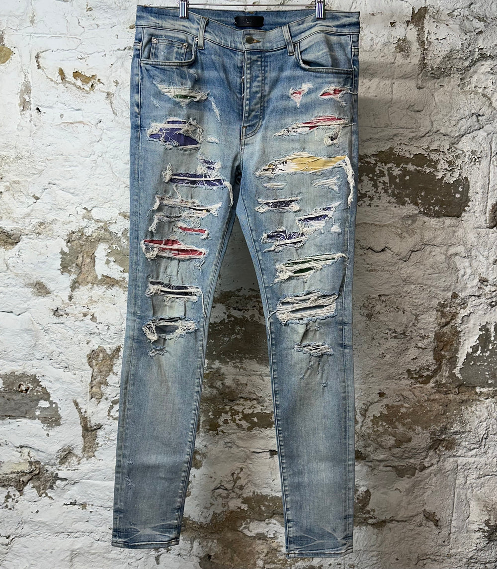 Amiri Multicolor Paisley Blue Denim Jeans Sz 36