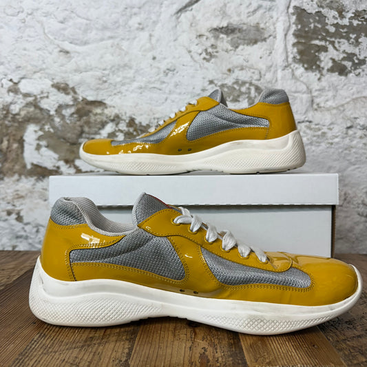 Prada Americas Cup Yellow Patent Gray White Sneaker Sz 9.5 No Box