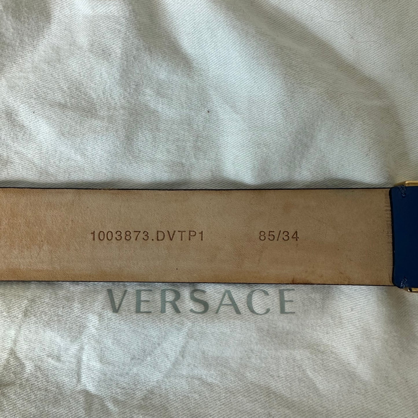 Versace Gold Medusa Logo Blue Belt Sz (85/34)