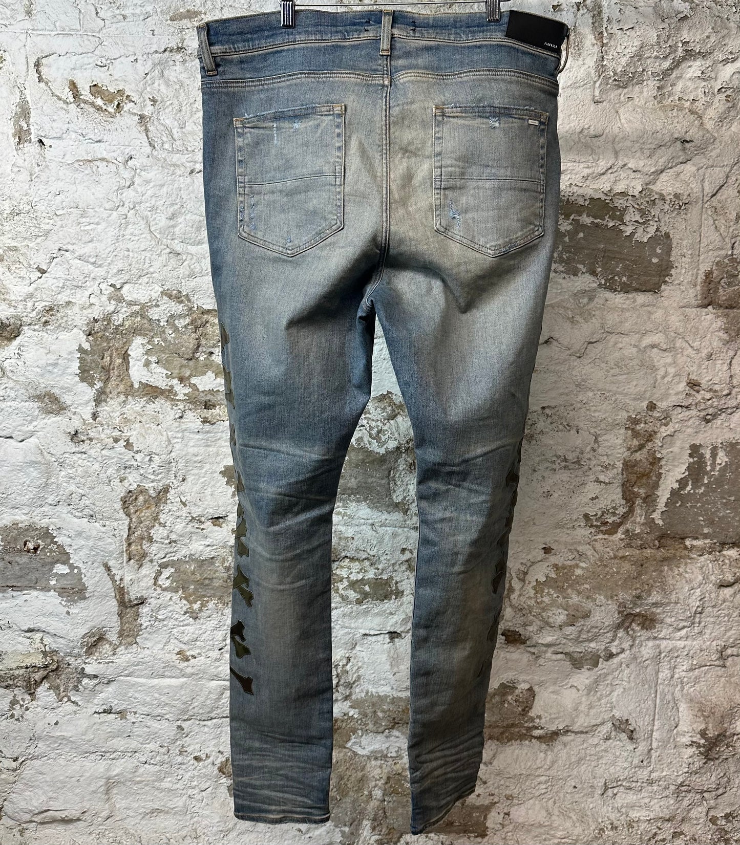 Amiri Green Camo Bones Blue Denim Jeans Sz 40