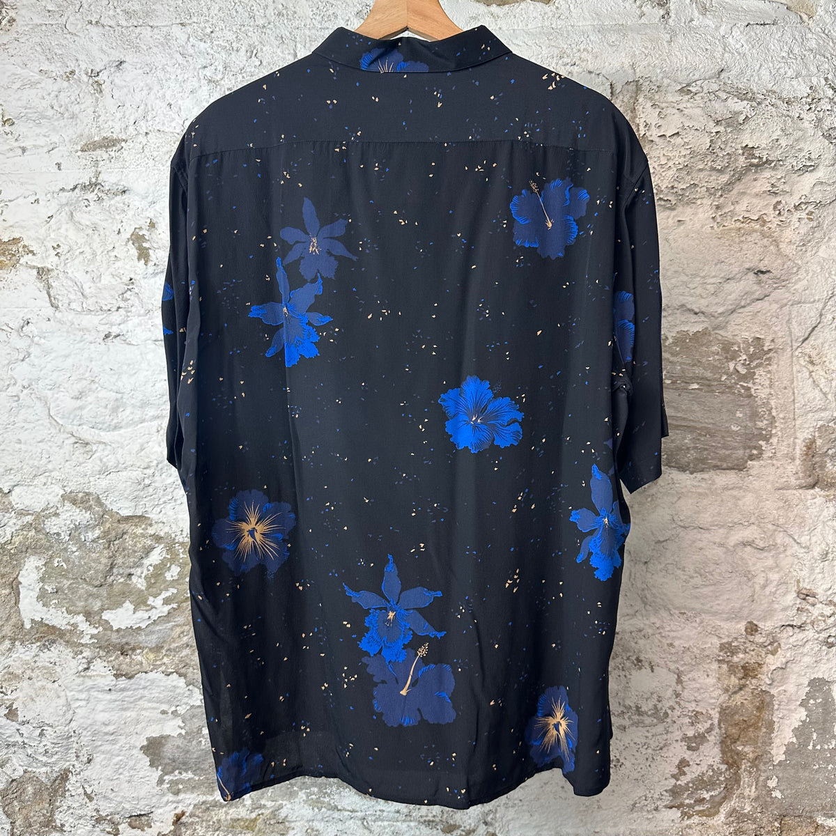 Saint Laurent Confetti Hibiscus Black Button Up Shirt Sz XL