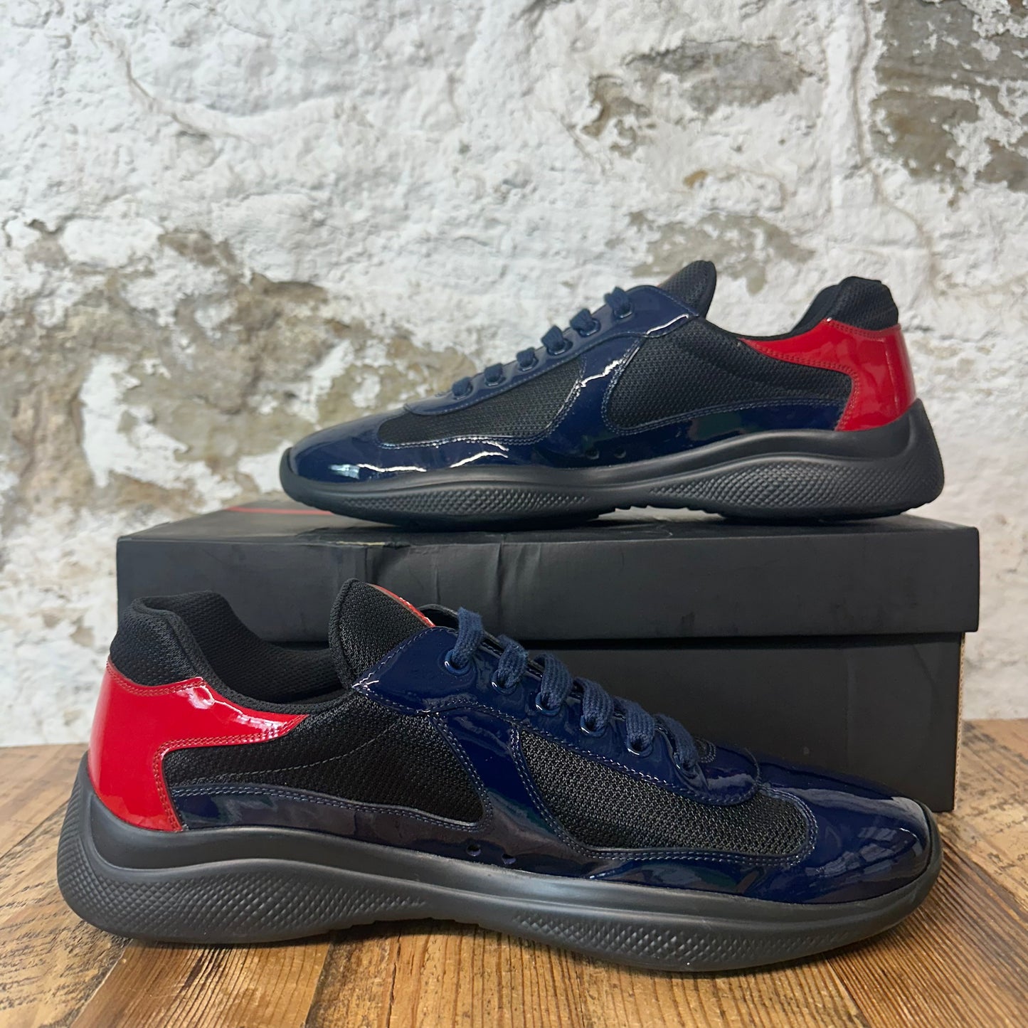 Prada Americas Cup Navy Red Patent Black Sneaker Sz 11